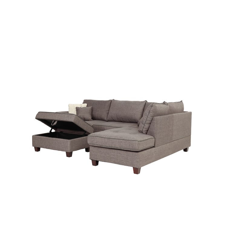 Bobkona Polyfabric Reversible Chaise Sectional with Storage Ottoman set.