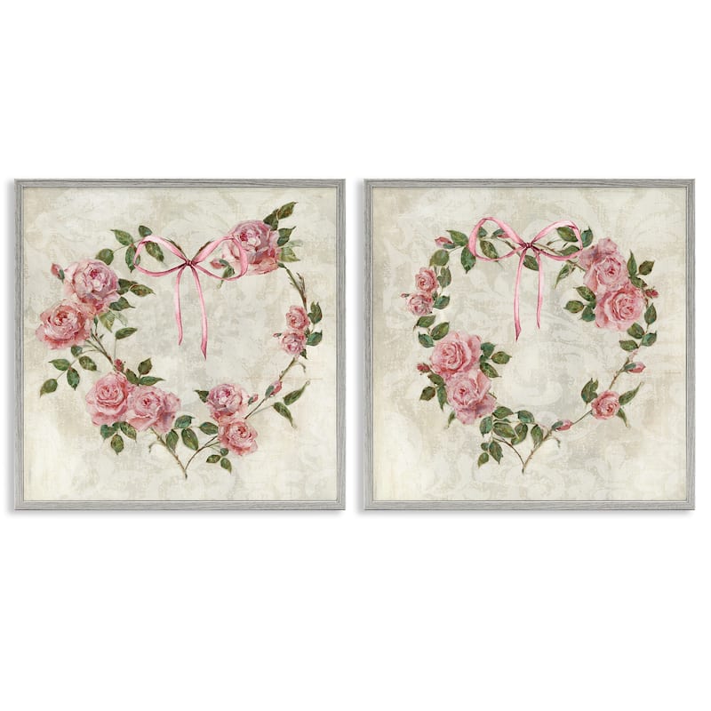 Stupell Heart Shaped Wreaths Framed Giclee Art Design By Sally Swatland (Set of 2) - 12 x 12 - Grey