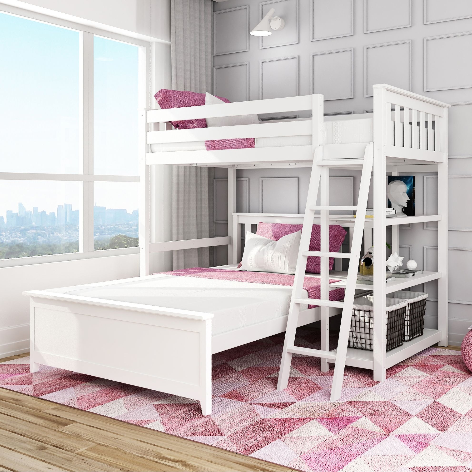 Pink bunk bed twin over full online