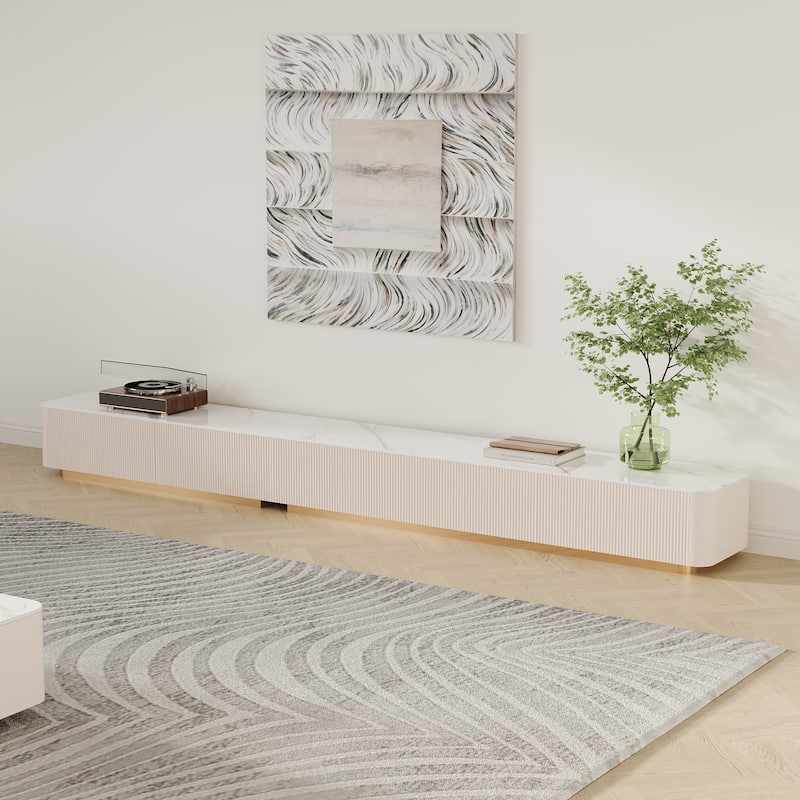 Modern TV Stands with Glossy Sintered Stone, 4-6Drawers, White & Gray