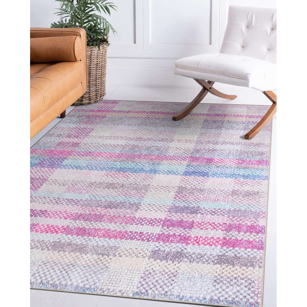 Contemporary Plaid Machine Washable Area Rug