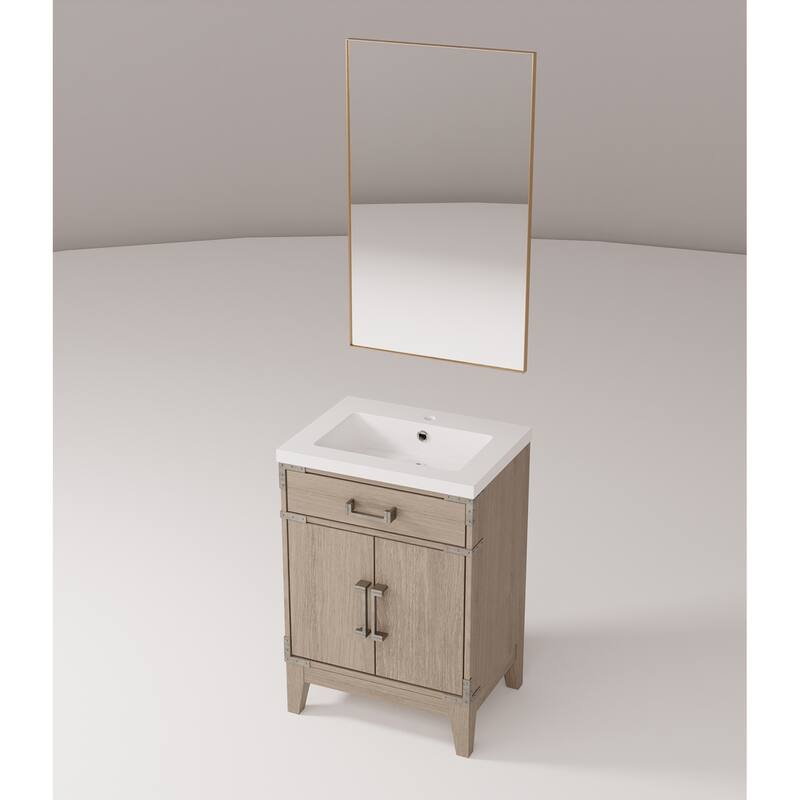 Acrylic Top Bathroom Vanity Set with Soft-Close Doors, Spacious Interior Cabinet & 18" x 24" Mirror Included
