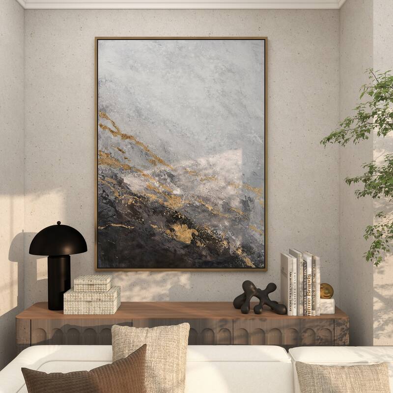 Canvas Leaf Living Room Framed Wall Art with Silver Frame
