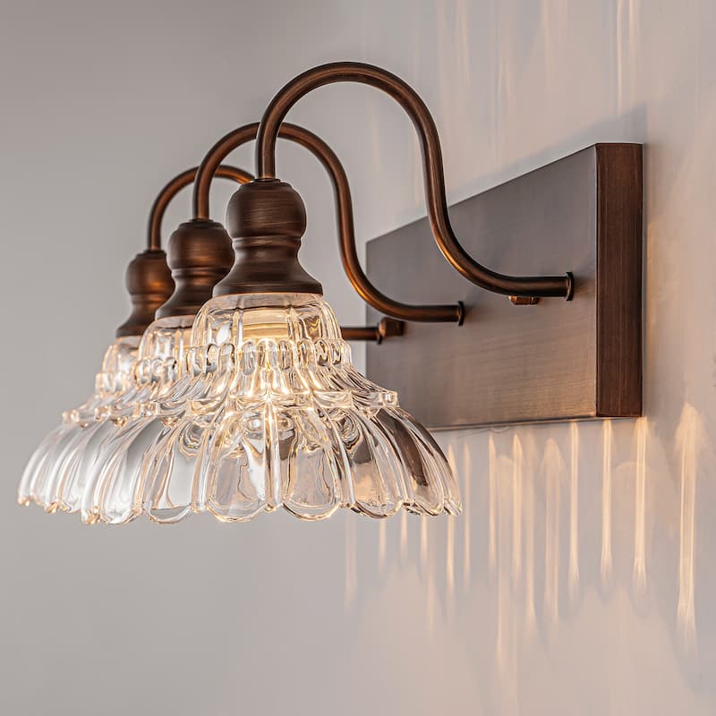 3/4-Light Vintage Bathroom Vanity Light with Clear Trumpet Glass Shades