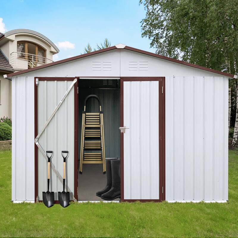 Rustproof Metal Garden Shed with Hinged Door & Integrated Vents Outdoor Tool Shed Storage Shed with Security Lock
