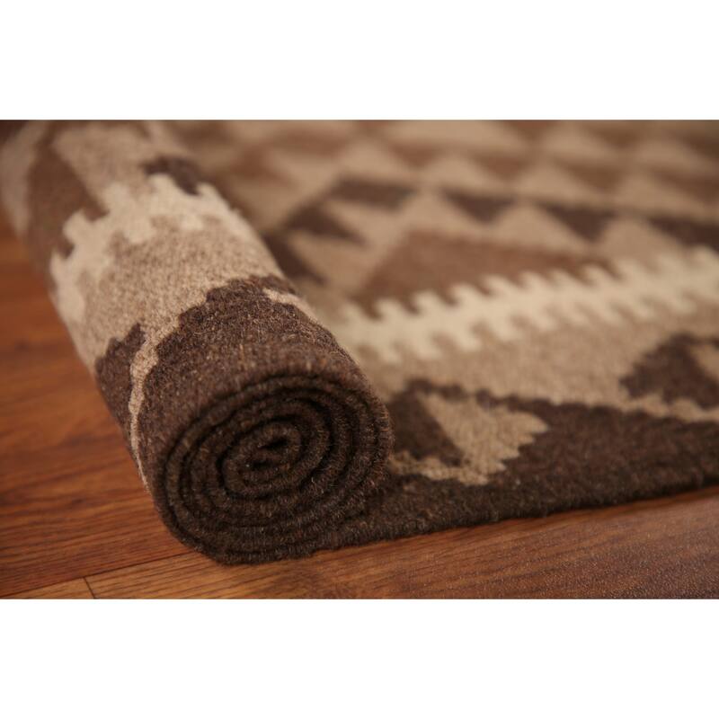 Geometric Kilim Oriental Area Rug Hand-woven Wool Carpet - 3'4" x 5'0"
