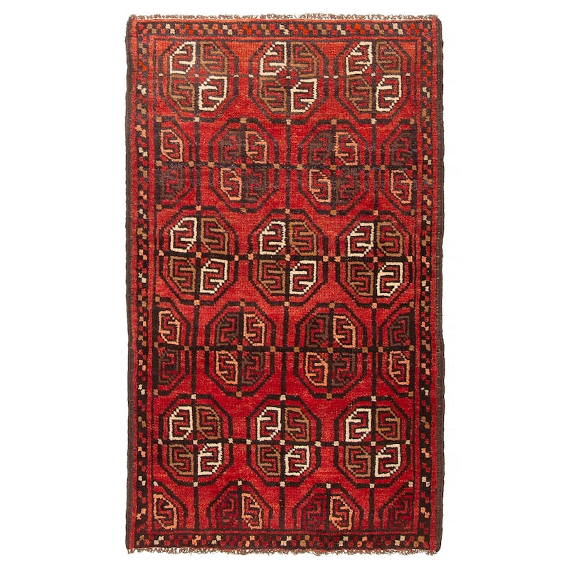 ECARPETGALLERY Hand-knotted Baluch Red Wool Rug - 3'3 x 5'5 - Red - 3'3 x 5'5