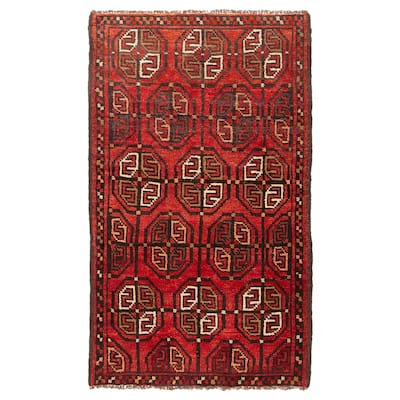 ECARPETGALLERY Hand-knotted Baluch Red Wool Rug - 3'3 x 5'5