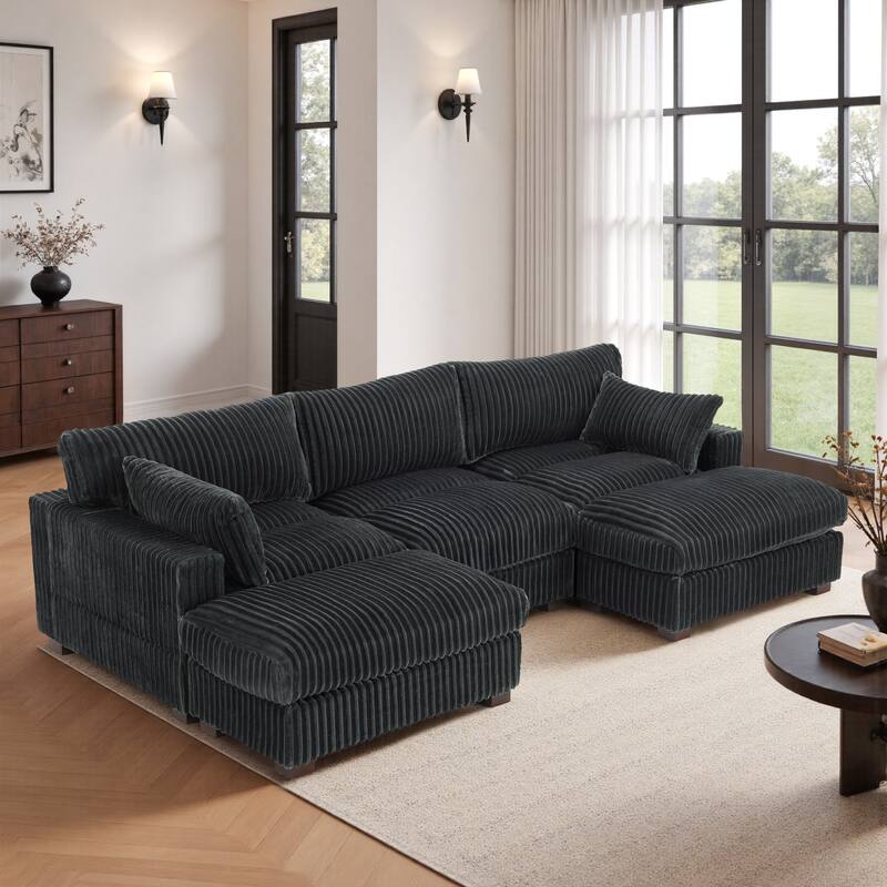 Upholstered Plush Flannel Modular Sectional Sofa with Pillows,Ajustable Headrest