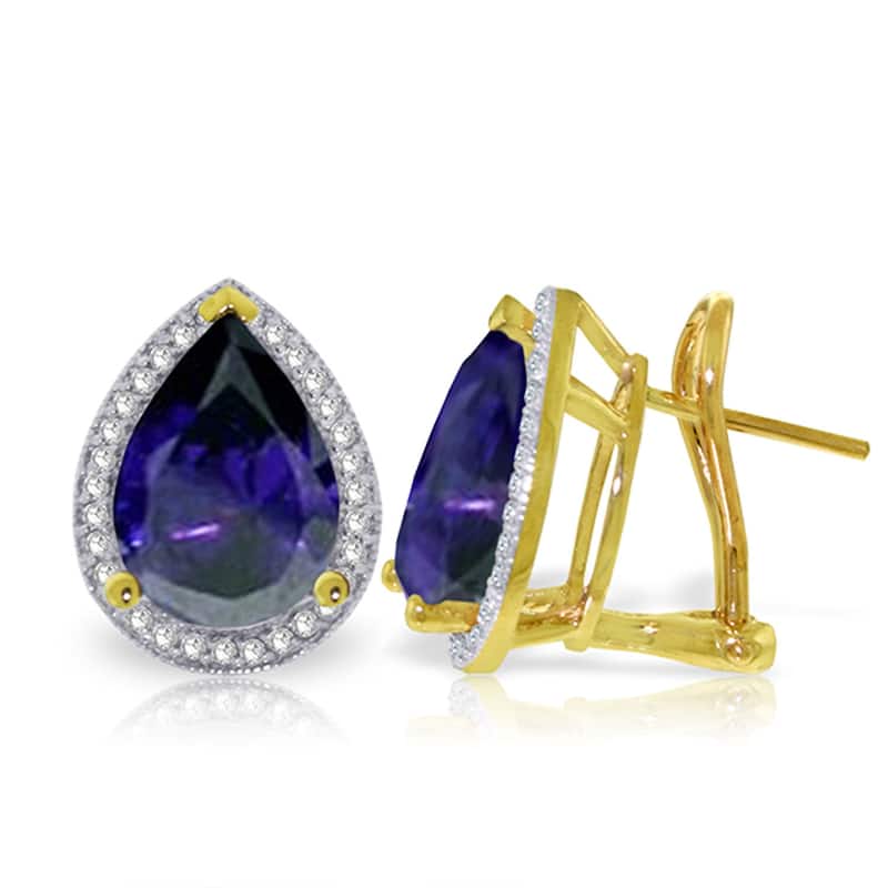 10.52 Carat 14K Solid Gold French Clips Earrings Diamond Sapphire - Yellow