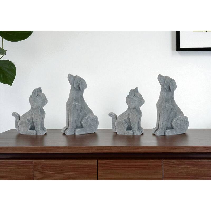 HomeRoots Set of Four Gray Polyresin Cat And Dog Figurines - 4.40 in. x 7.00 in. x 2.25 in. - Gray - 4.40 in. x 7.00 in.  x 2.25 in.