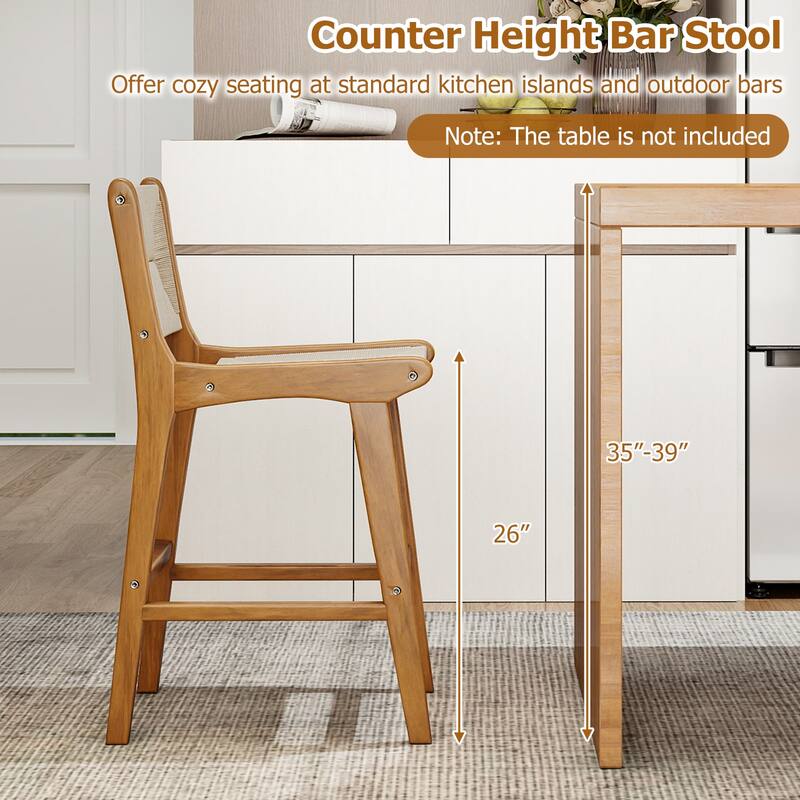 Gymax Outdoor Counter Height Bar Stool w/Teak Wood Frame Back &