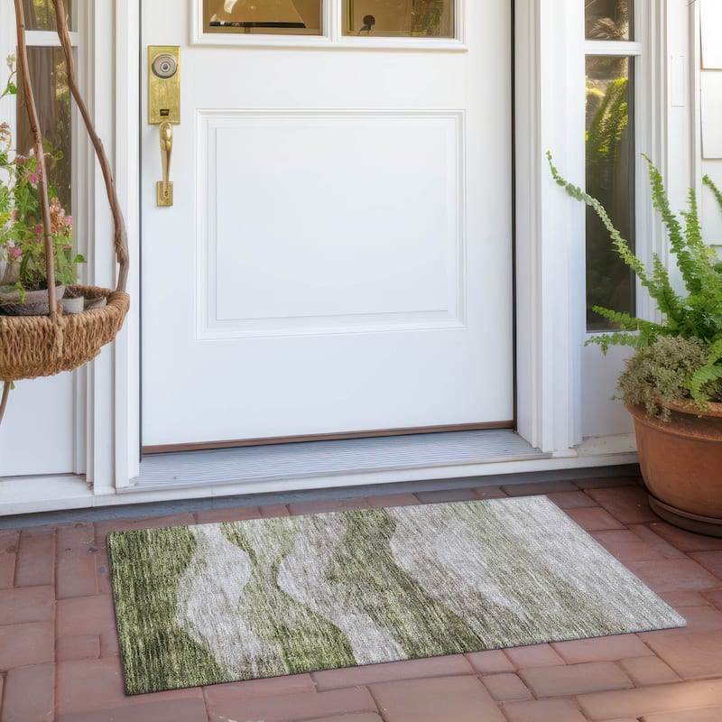 Machine Washable Indoor/ Outdoor Contemporary Waves Chantille Rug