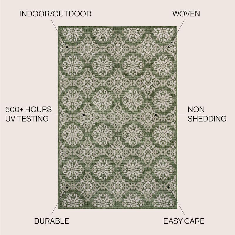 JONATHAN Y Maribel Traditional Mediterranean Tile Design Indoor/Outdoor Area Rug