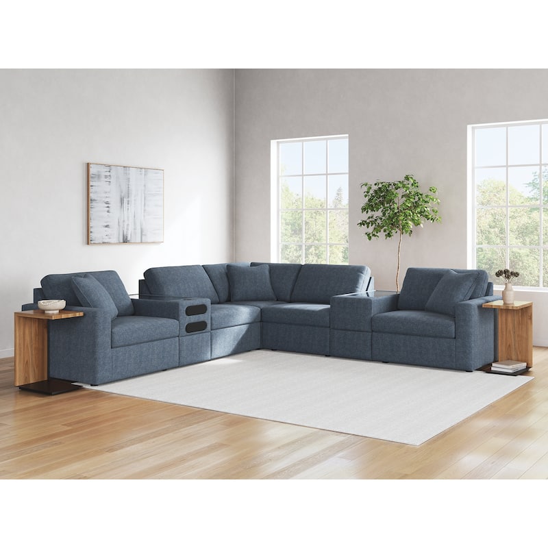 Signature Design by Ashley Modmax Blue 7-Piece Balanced Sectional with Audio and Storage Consoles - 124" W x 124" D x 36" H