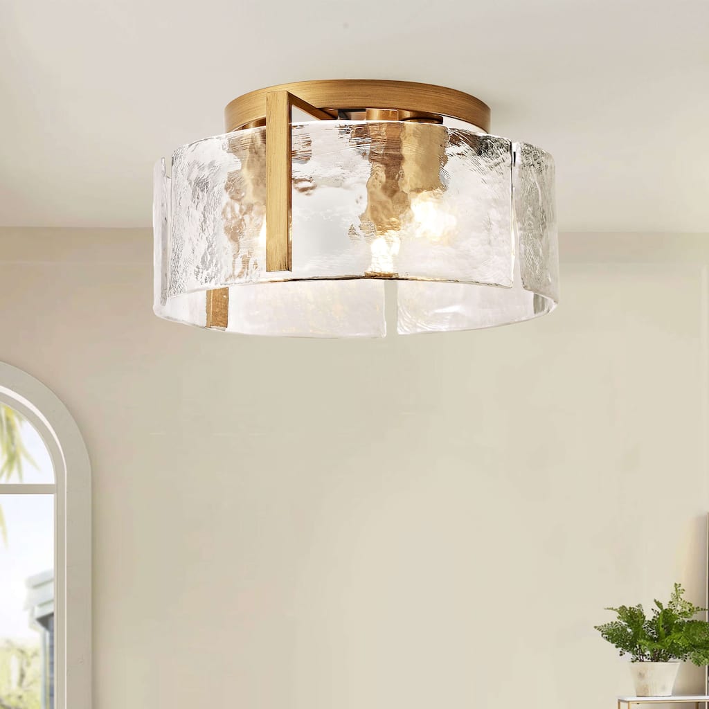 Laia Round 3-Light Textured Glass Panels Flush Mount