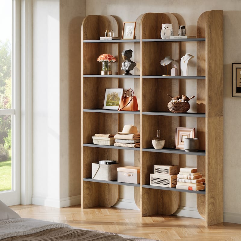 70.87" 5-Tier Double Wide Bookshelf, Open Shelves Tall Floor Standing Bookcase Storage Accent Shelf