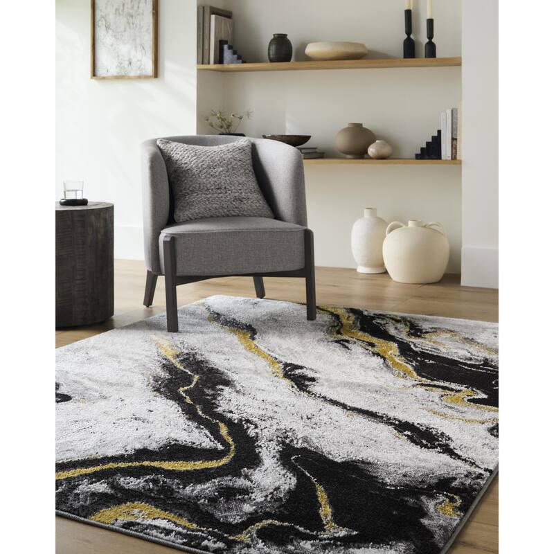 Livabliss Sunrise Modern & Contemporary Abstract Area Rug - Light Slate/Ivory - 2' x 2' 11"