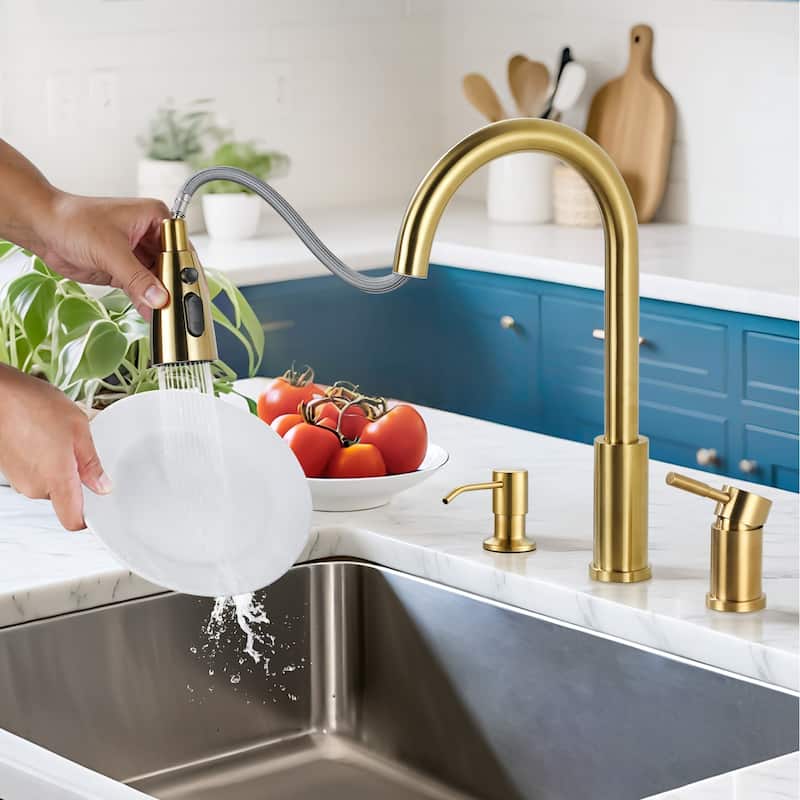 WOWOW Single Handle Pull Down Kitchen Faucet with Soap Dispenser