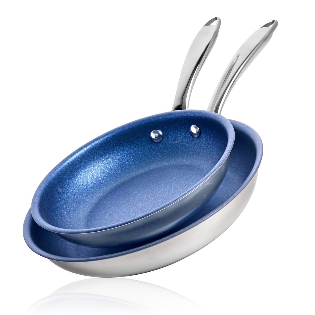 Granitestone Blue Nonstick Stainless Steel 2 Piece Skillet Set 9.5'' and 11'' Fry Pans