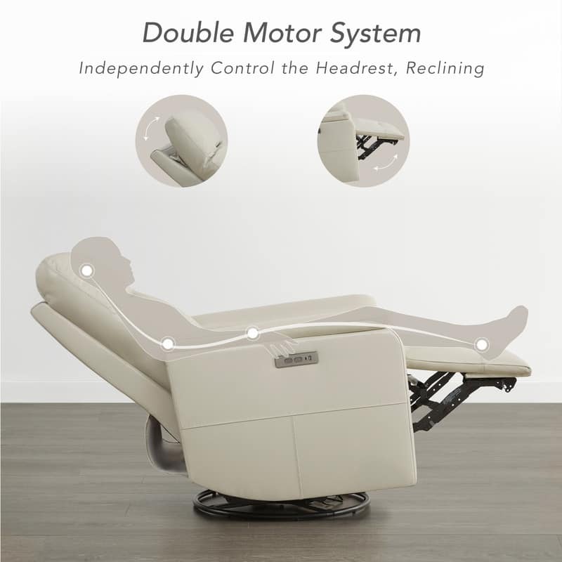 Spruce & Spring Genuine Leather Swivel Glider Recliner with Adjustable Headrest