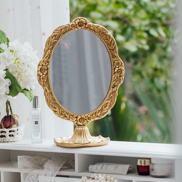 Vintage gold makeup mirror on sale