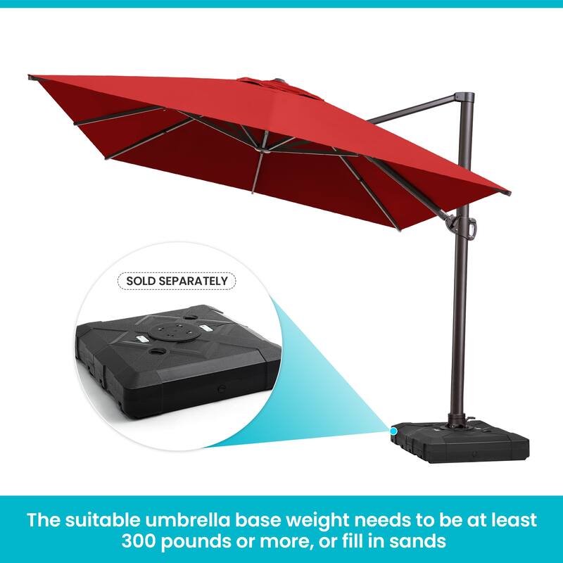 10x13FT Patio Cantilever Umbrella Outdoor Offset Umbrella 360-Degree Rotation with No Base