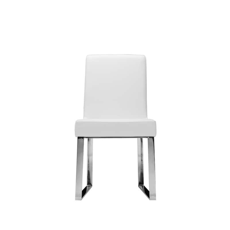 Chrome/White Faux Leather Upholstered Metal Frame Dining Chair, Set of 2, Sturdy Dining Chair for Dining Rooms - 23.5