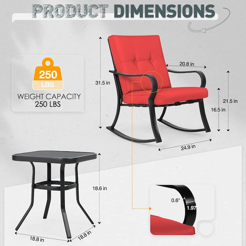 3-piece Rocking Chair Patio Bistro Set with Side Table
