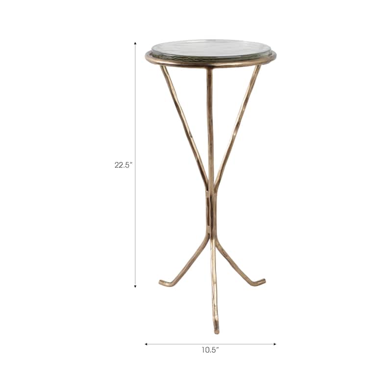 Iron Glass Round Top Accent Table Sculptural Tripod Base - 23" Gold - 10.5" x 10.5" x 22.5"