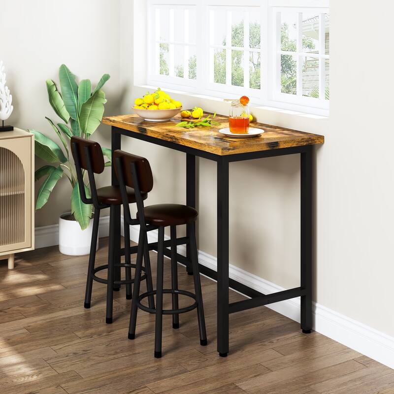 2 - Person Breakfast Nook Dining Set, Rectangular Pub Bistro Table and 2 Upholstered Chairs with Back for Home Kitchen