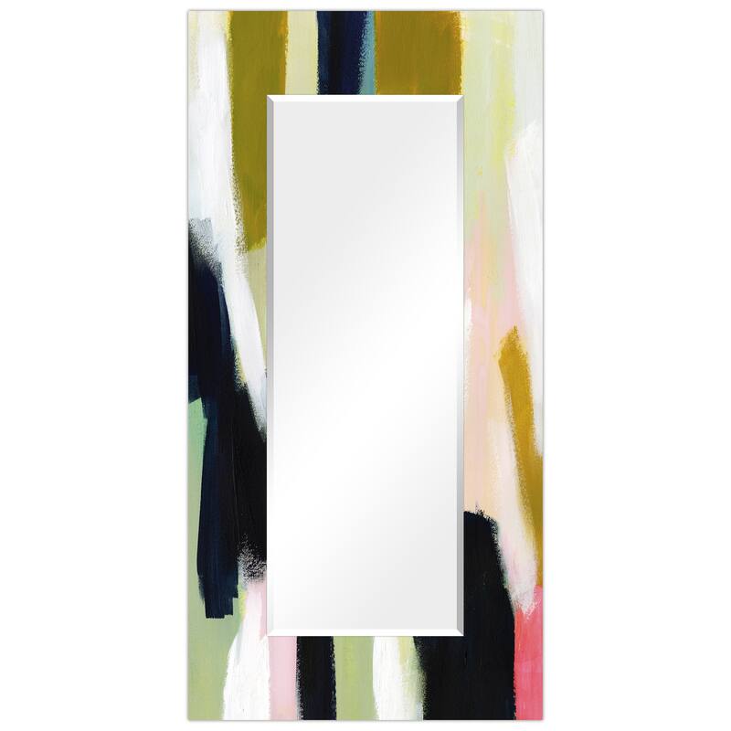 Sunder Rectangular Beveled Wall Mirror on Free Floating Printed Tempered Glass