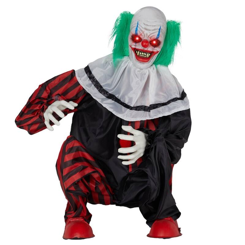 2.6 Ft. Animated Clown Decoration With Creepy Red LED Eyes Halloween Decoration - Black