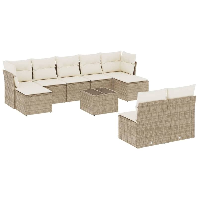 vidaXL Garden Sofa Set Beige PE rattan, powder-coated steel, tempered glass - 21.7 x 21.7 x 14.6
