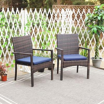 2 Pieces Outdoor Rattan Dining Chair Set with Cushions