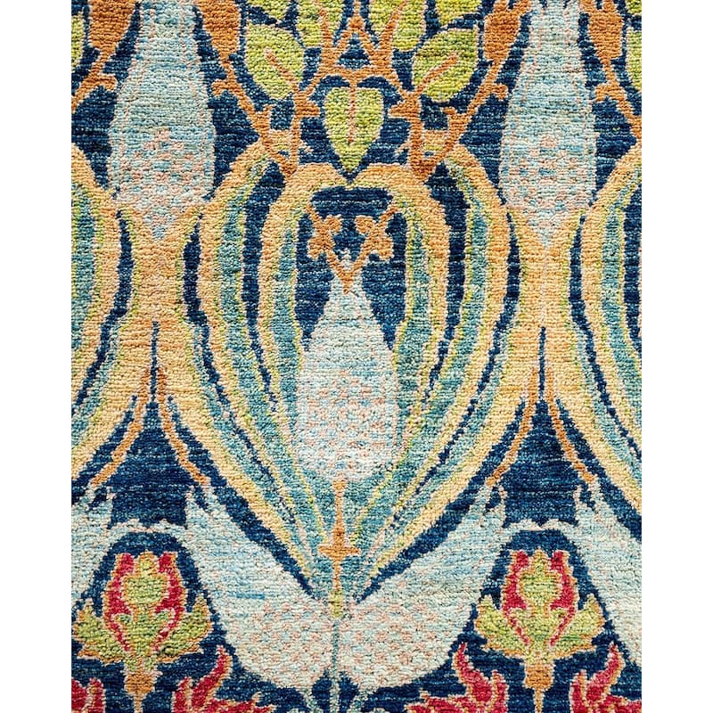 Overton Handknotted Wool Vintage Inspired Contemporary Arts & Crafts Blue Area Rug - 19' 6" x 11' 6"