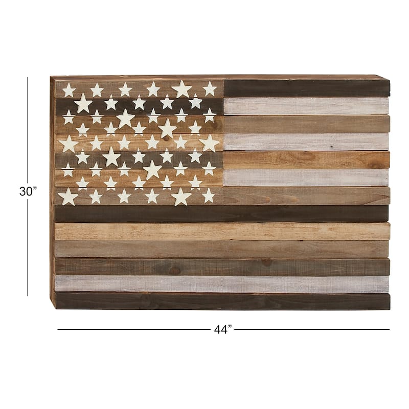 Brown Wood Handmade Washed American Flag Home Wall Decor with Slatted Panels and Cream Stars