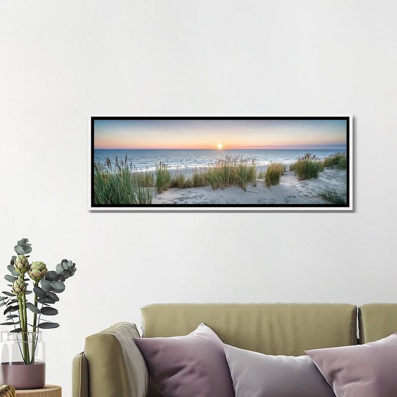 iCanvas "Dune beach panorama at sunset" by Jan Becke Framed Canvas Print
