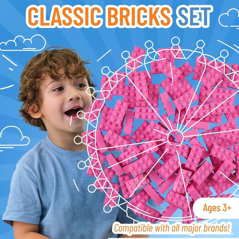 Strictly Briks Classic Bricks Kit, Pink, 96 Pieces, Compatible with Major Brick Brands