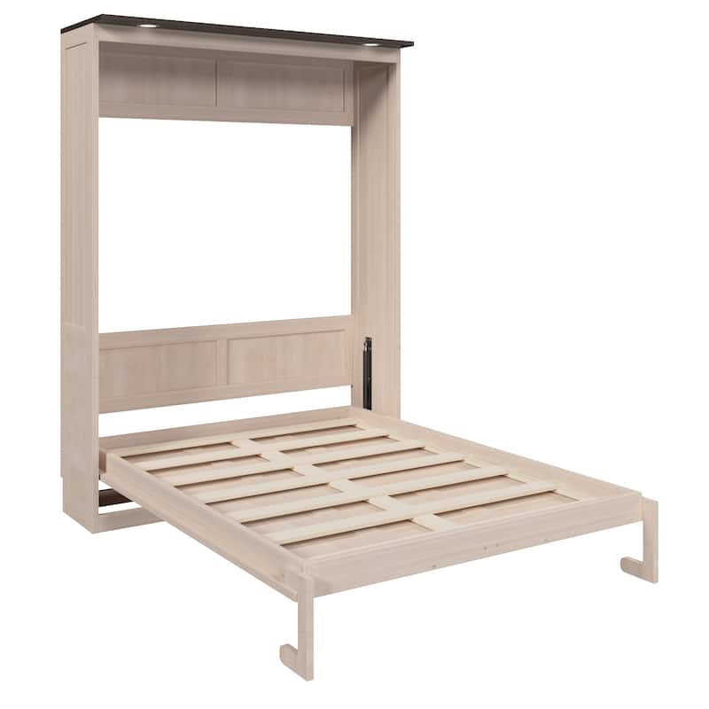 Queen Size Murphy Bed with Top LED Lighting and Optional Upholstered Sofa, Space-Saving Wall Bed Design