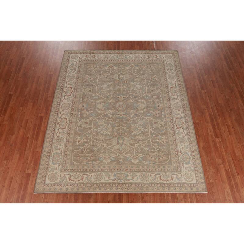 Hand Knotted Oriental 100% Wool Carpet Transitional Floral Beige & Ivories Oushak Area Rug - 9' 9'' X 8' 0''