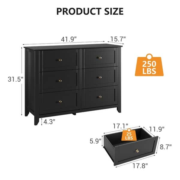 ikea black 6 drawer dresser Dresser, Modern Chest with Deep Drawers, Nickel Round Handle, Wood Storage Organizer How to pack and Promo250126 The furniture in the Color:Steel_Grey