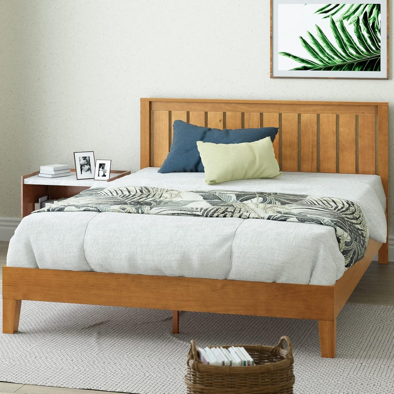 Rustic Pine Wood Platform Bed Frame with Headboard, No Box Spring Needed, Easy Assembly, Full Size