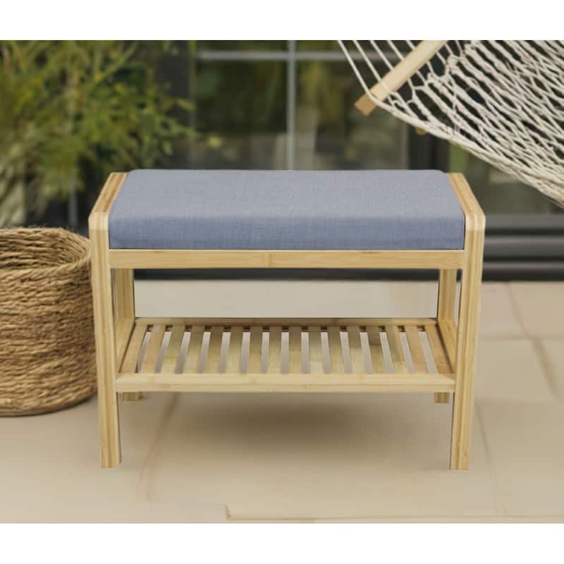 Ecostyle Solid Bamboo Padded Bench with Slatted Shelf