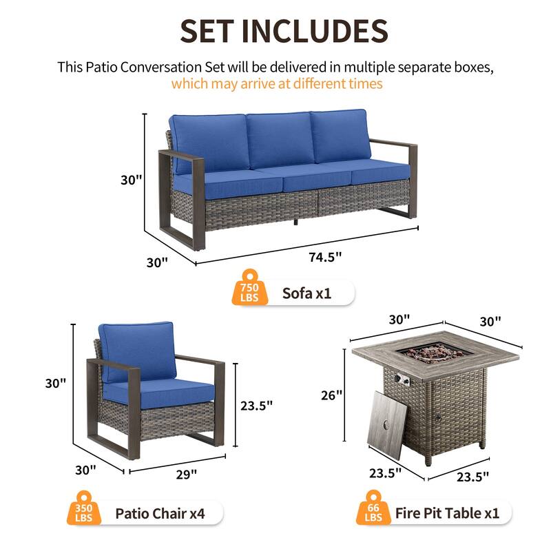 Pocassy 4/6/8PCS Sofa Swivel Chair with Fire Pit Table Set