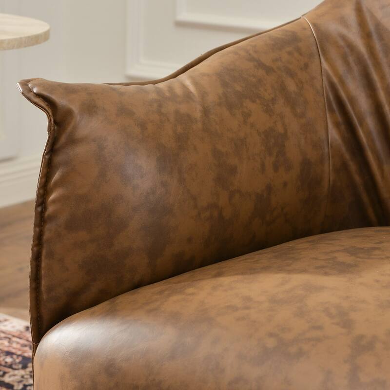 KINWELL 33" Wide Faux Vegan Leather Upholstery Barrel Accent Chair