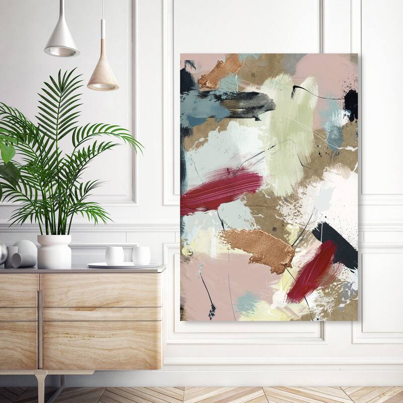 Wynwood Studio Canvas Abstract Crimson in The Sands II Pink and Light Pink Glam Wall Art Canvas Print - 54 x 36