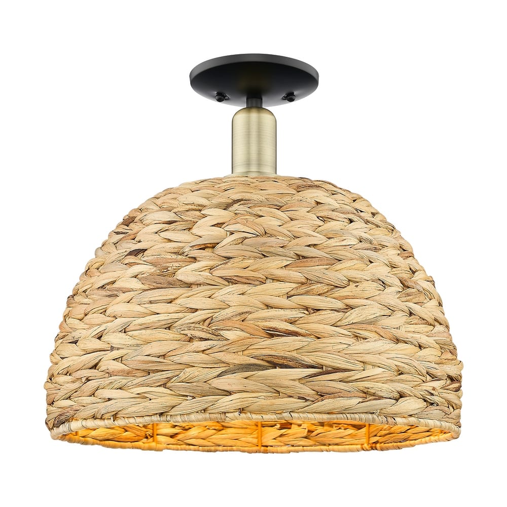 Innovations Lighting Endless Possibilities Arcadia - Woven Rattan - 1 Light 16" Semi-Flush Mount