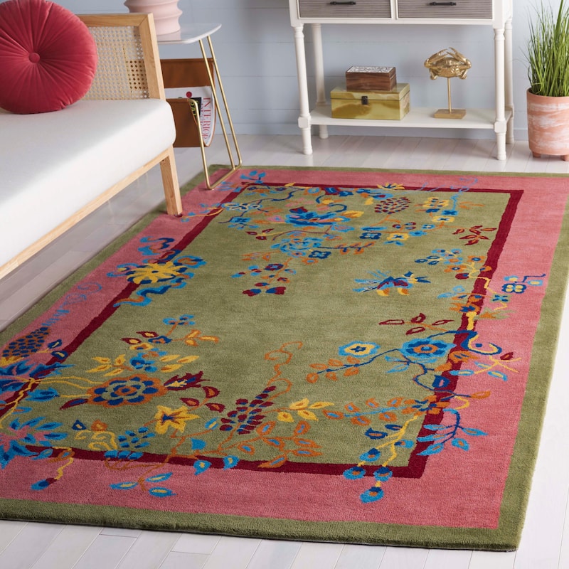 SAFAVIEH Handmade Metro Iroda French Country Wool Rug - 6' Square - Green/Pink