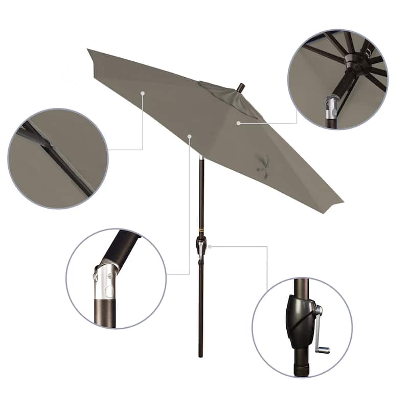 California Umbrella 7.5' Rd. Aluminum Patio Umbrella, Crank Lift with Push Button Tilt, Bronze Finish, Pacifica Fabric